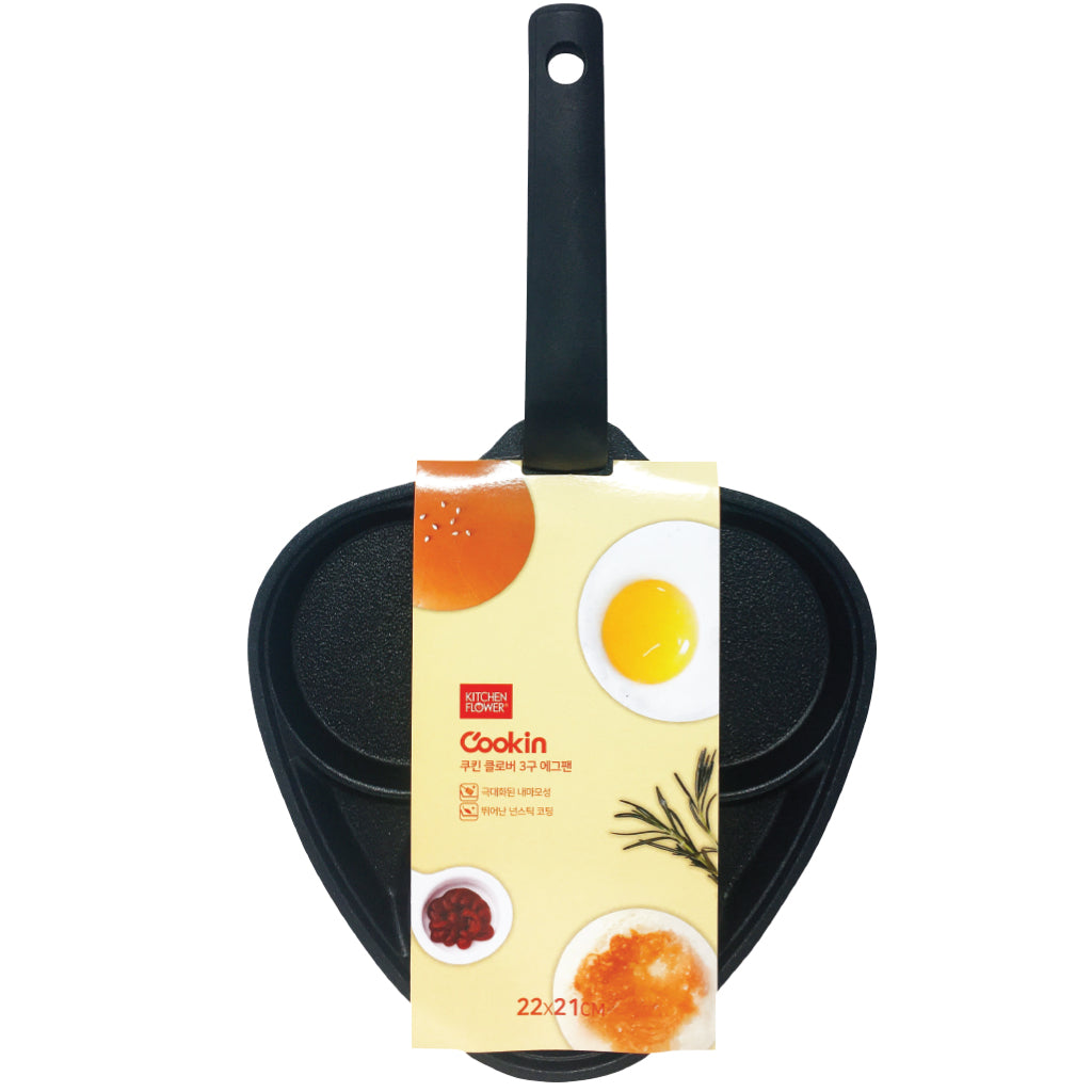 Kitchen Flower Cookin Clover 3 Divider Non Stick Egg Frying Pan (22cm x  21cm)